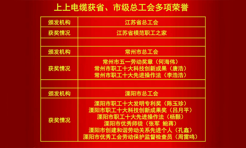 凯发k8国际电缆获省、市级总工会多项声誉